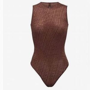 New AUTH SKIMS logo velvet sheer bodysuit large L COCOA or Walnut color nwot